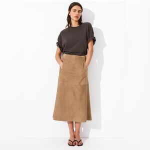 Isaac Mizrahi Cream Leather Midi Skirt